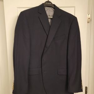 Navy Stafford blazer with gold colored buttons.